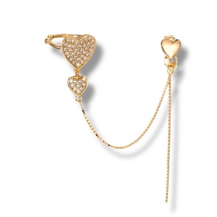 Mono orecchino gold con cuori zirconi bianchi