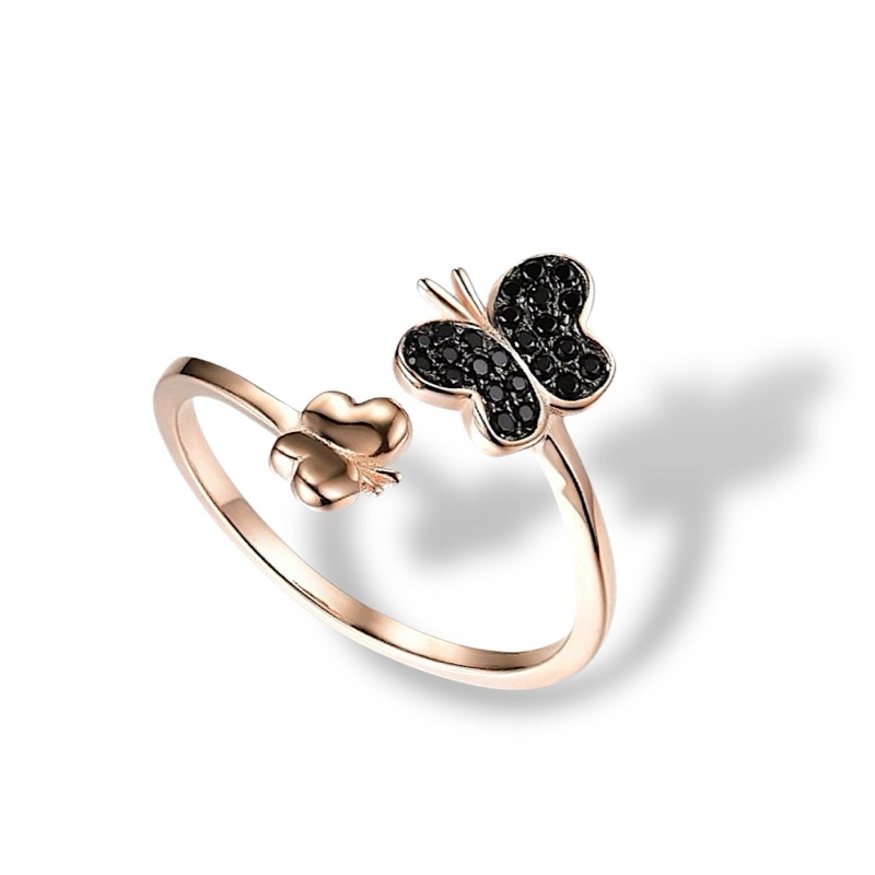 IMG_5084 Anello rose’ con farfalla penna rodio nero e zirconi neri - immagine 1